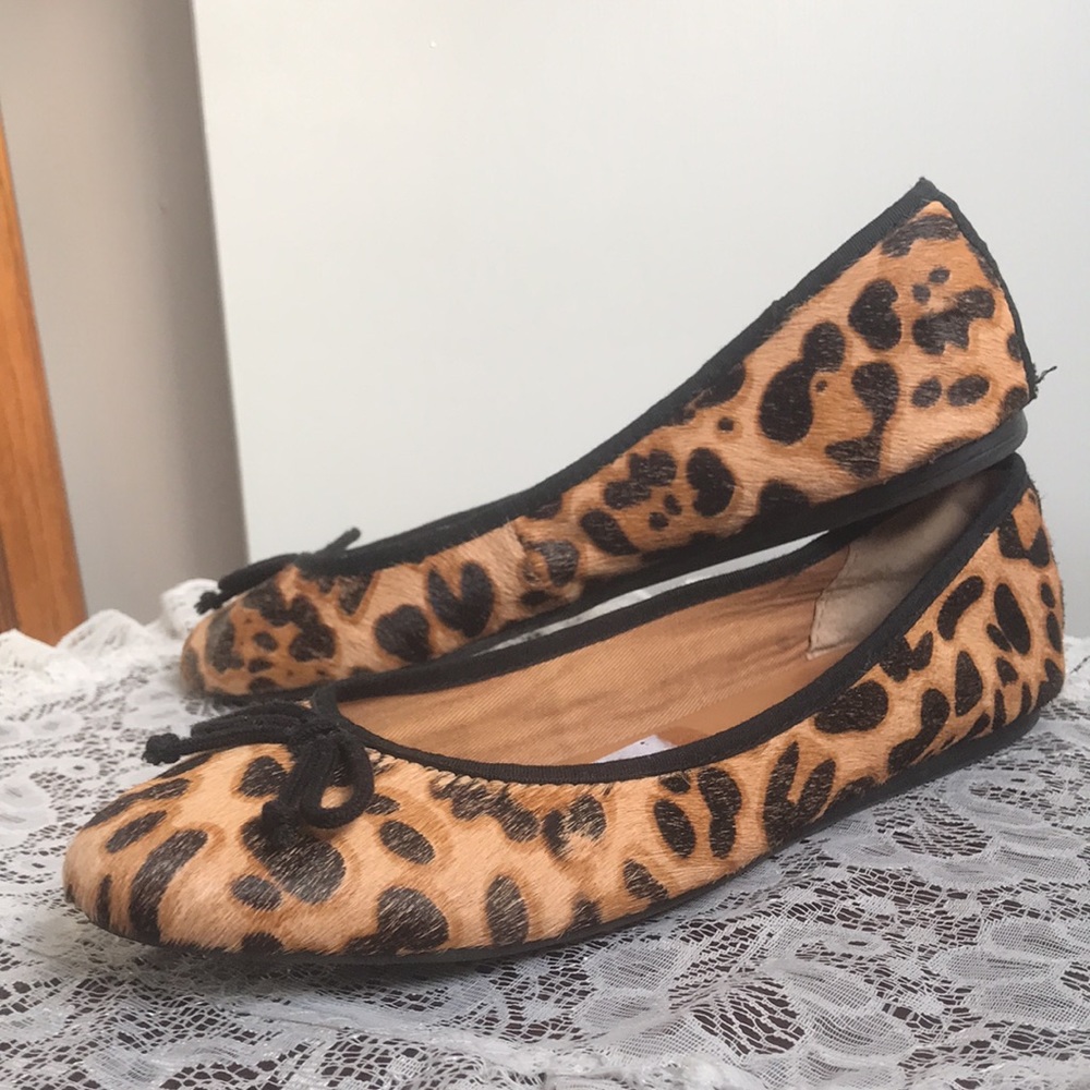 Franco Sarto Leopard print Ballet Flats Real fur upper size 9 / 41 EUC